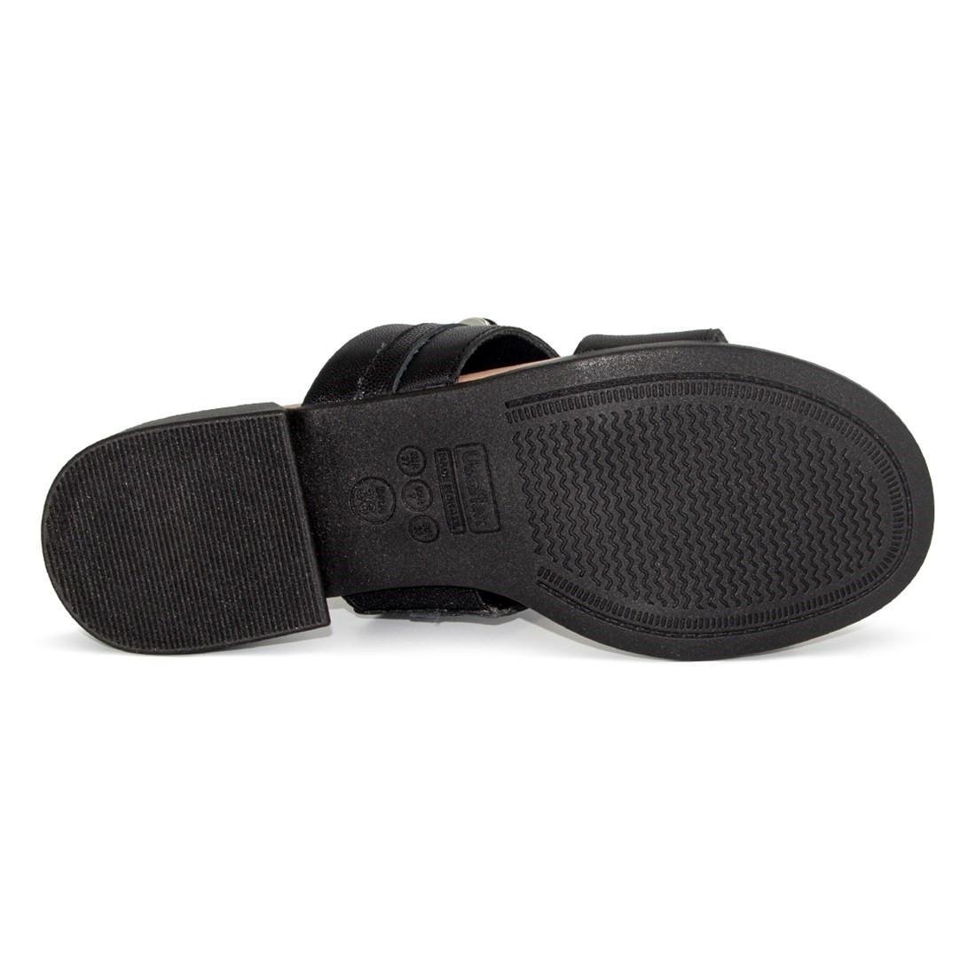 Tamanco Usaflex Feminino Salto Bloco Couro Enfeite Casual MM1701 Preto 5