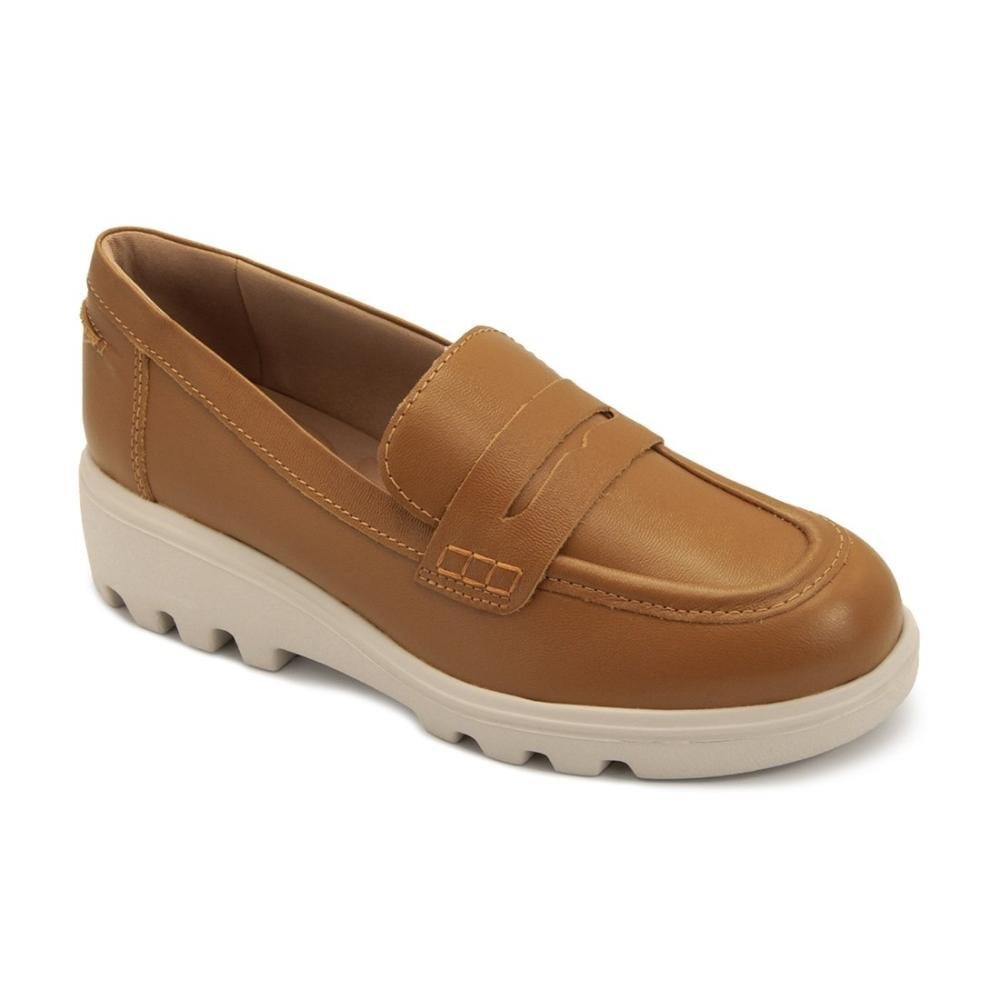 Loafer Usaflex Feminino Em Couro Salto Bloco Laser Casual AL1502 Marrom 2
