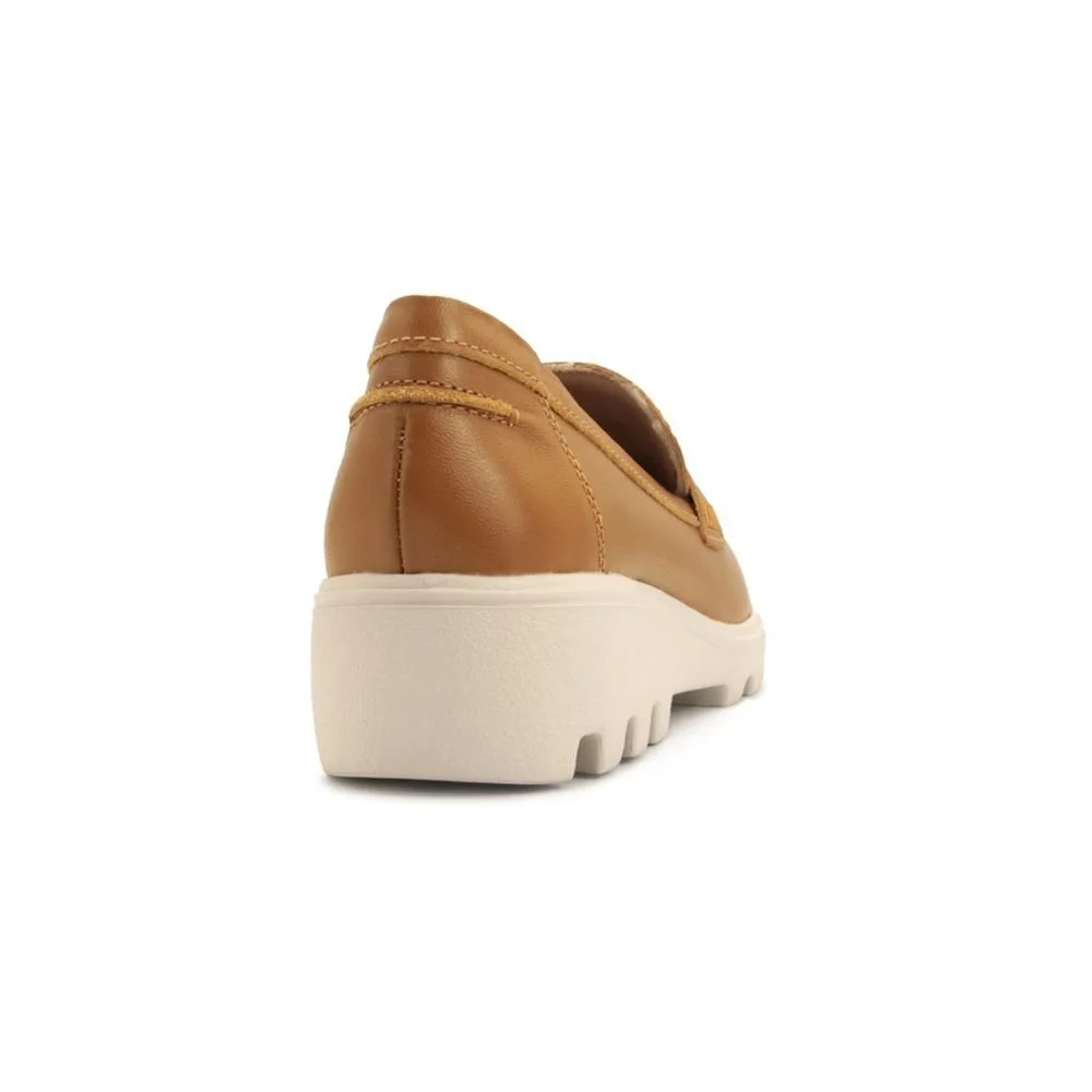 Loafer Usaflex Feminino Em Couro Salto Bloco Laser Casual AL1502 Marrom 4