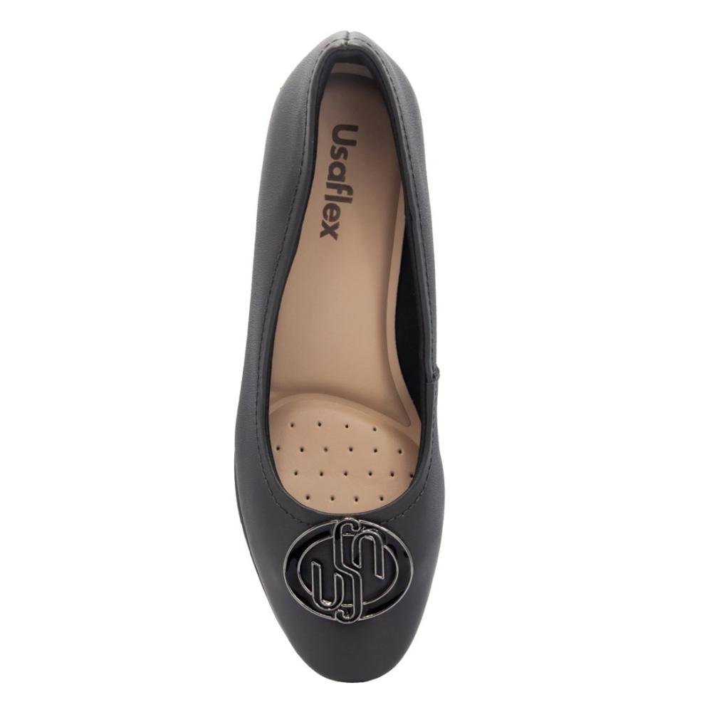 Scarpin Usaflex Feminino Em Couro Salto Bloco Monograma Casual AF1209 Preto 3