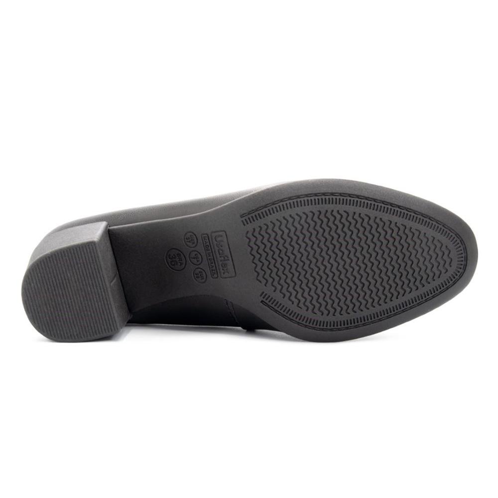 Scarpin Usaflex Feminino Em Couro Salto Bloco Monograma Casual AF1209 Preto 5
