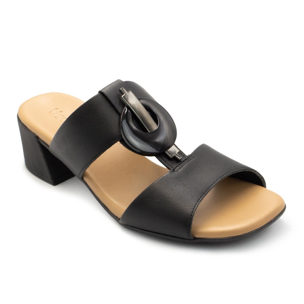 Tamanco Usaflex Feminino Couro Salto Bloco Bico Quadrado Casual AL2003 Preto 2