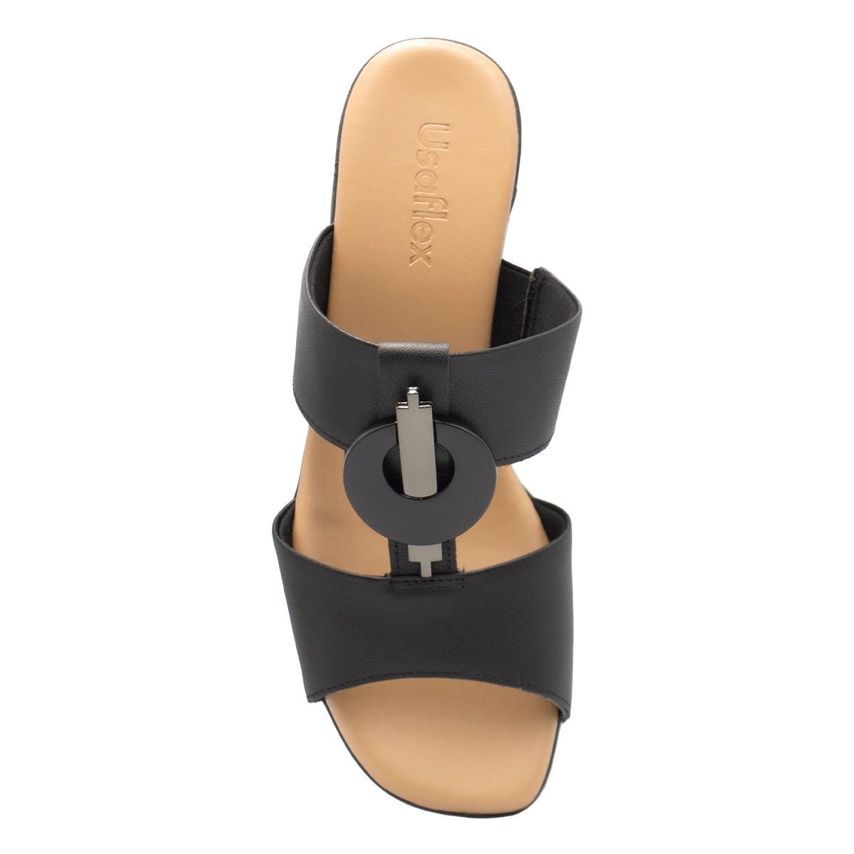 Tamanco Usaflex Feminino Couro Salto Bloco Bico Quadrado Casual AL2003 Preto 3