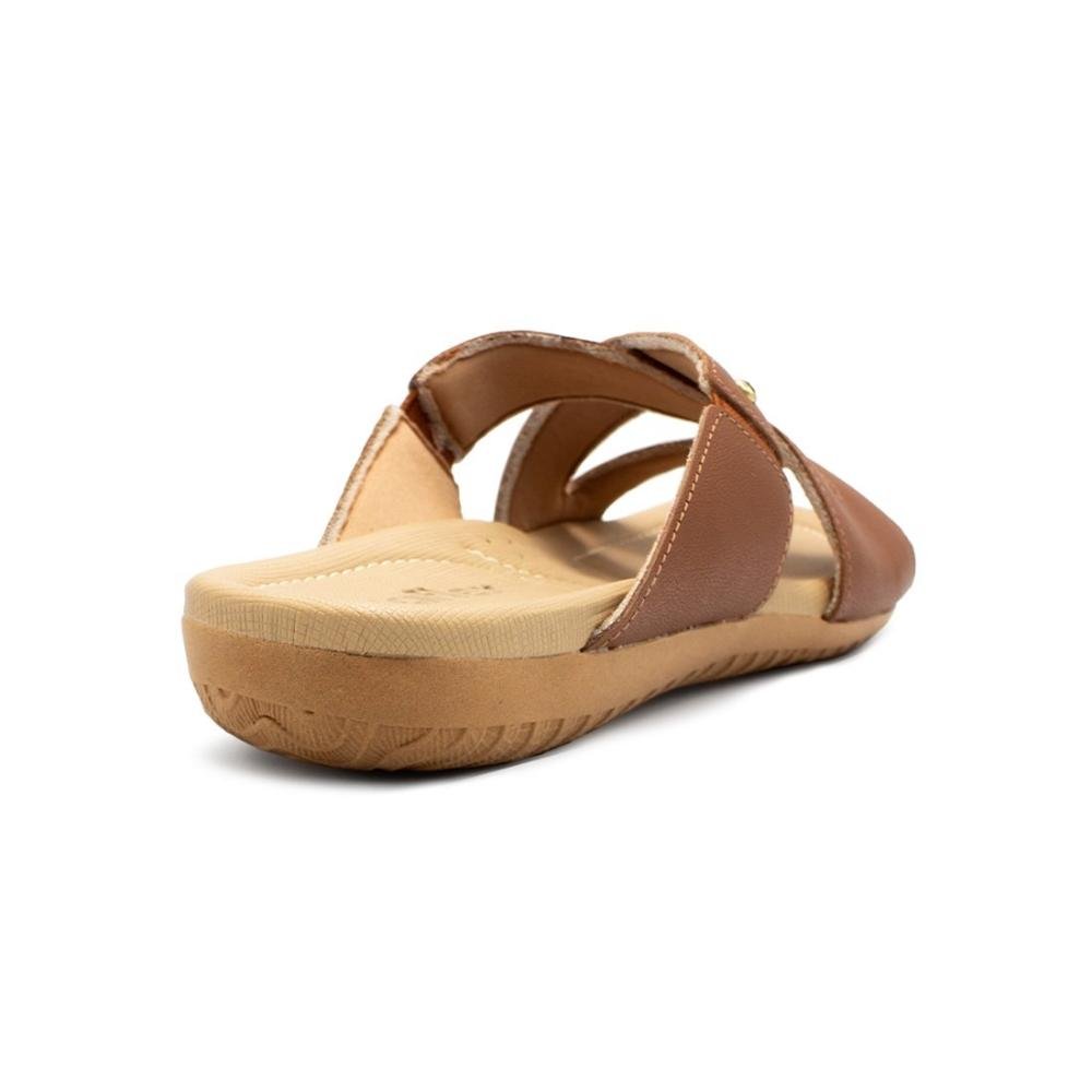 Tamanco Usaflex Feminino Slide Rasteiro Couro e Elástico Casual R1875 Marrom 4