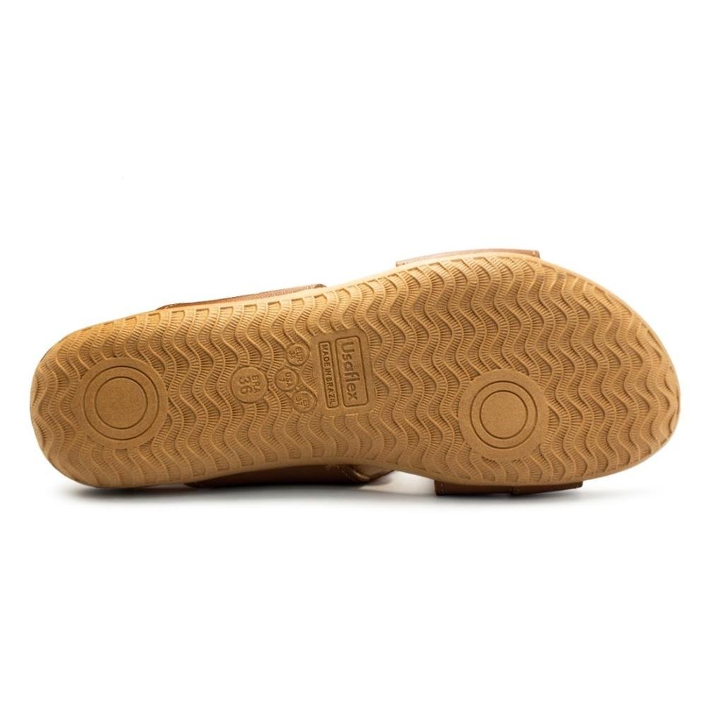 Tamanco Usaflex Feminino Slide Rasteiro Couro e Elástico Casual R1875 Marrom 5