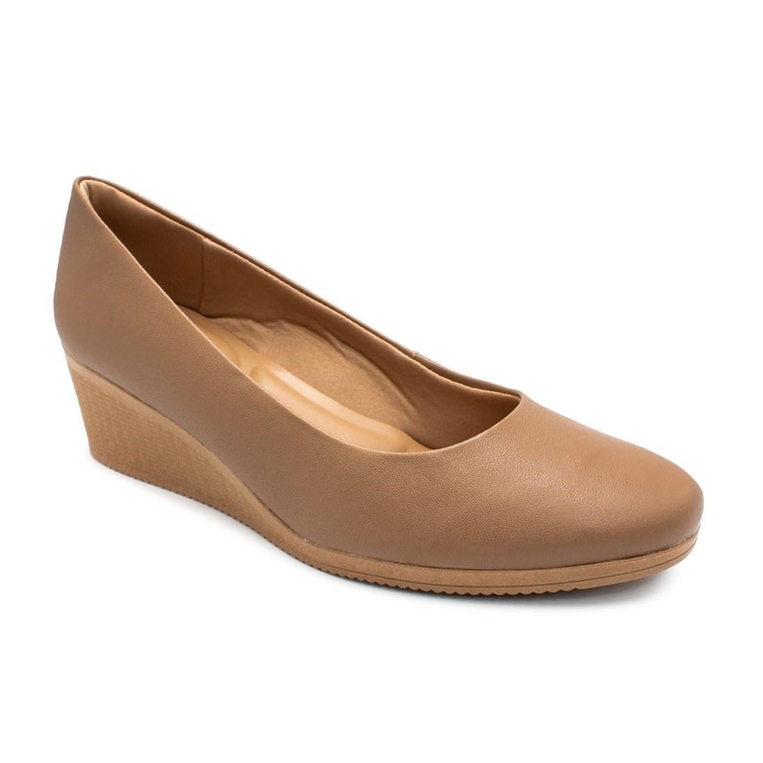 Scarpin Usaflex Feminino Couro Salto Anabela Casual AA3811 Marrom 2