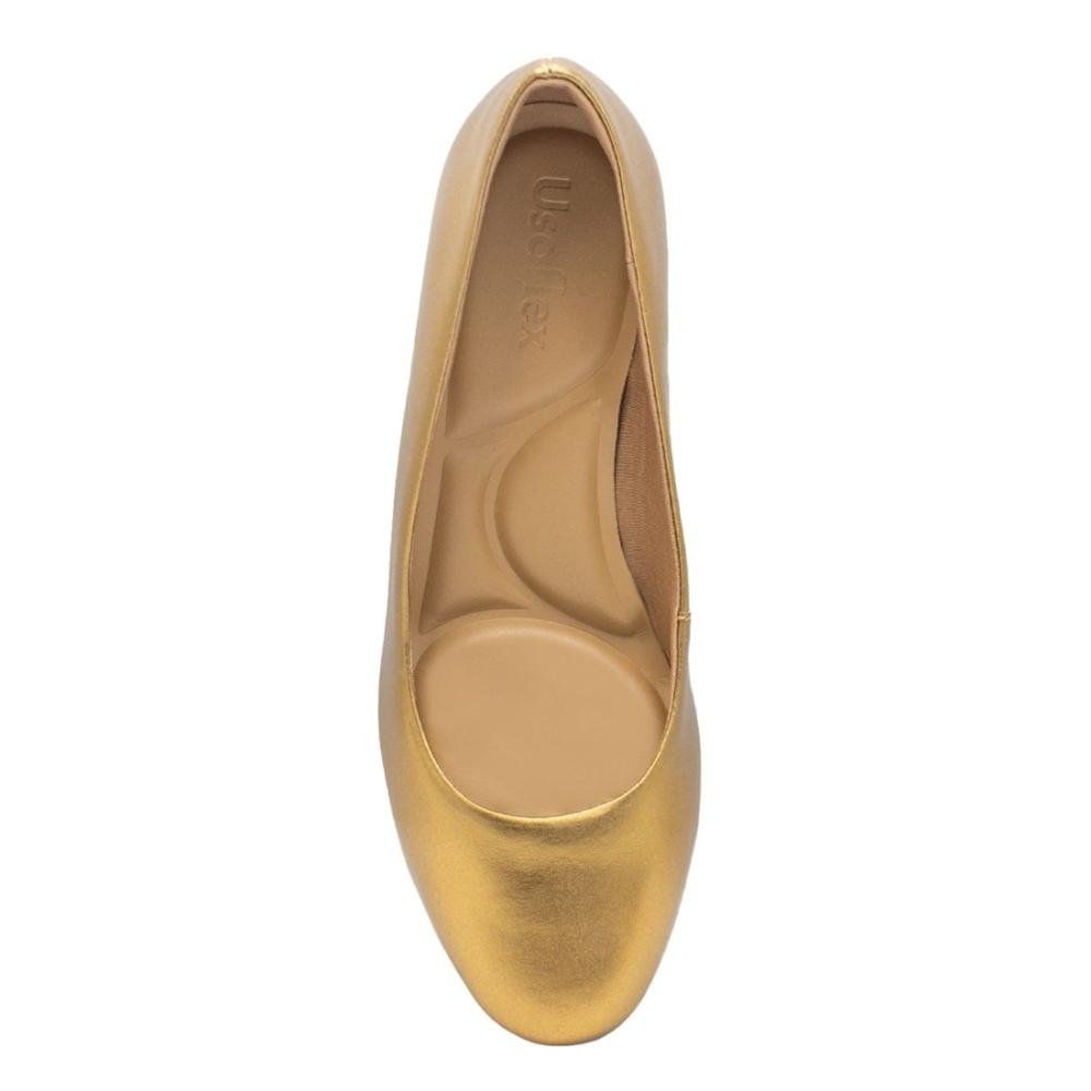 Scarpin Usaflex Feminino Couro Salto Anabela Casual AA3811 Dourado 3