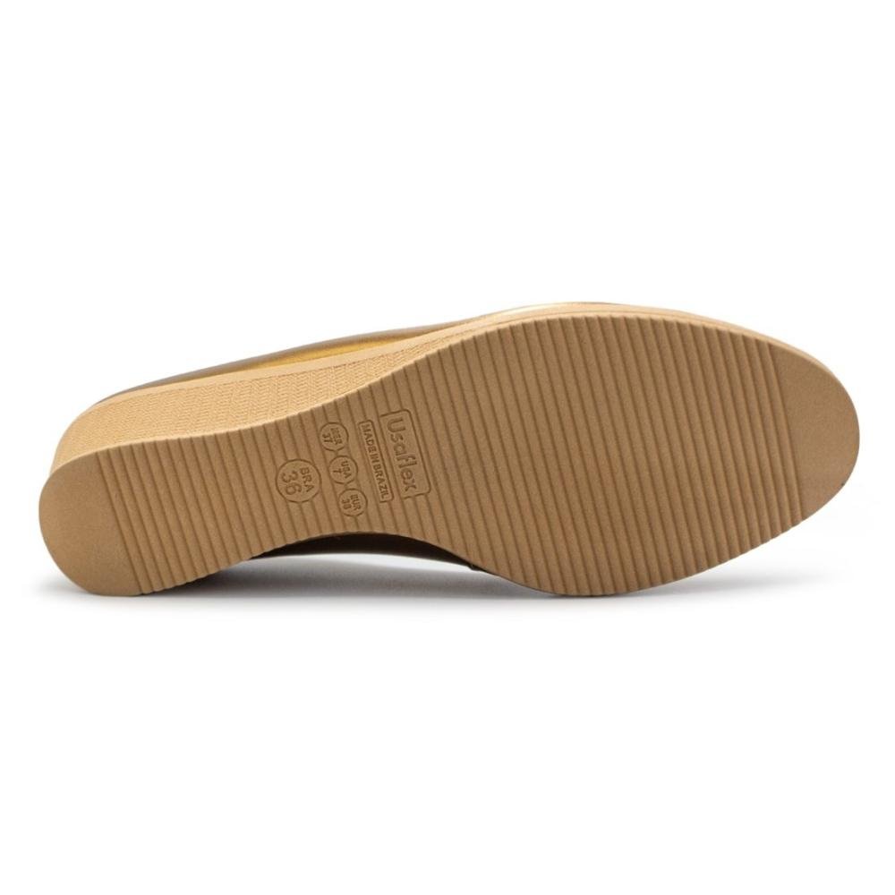 Scarpin Usaflex Feminino Couro Salto Anabela Casual AA3811 Dourado 5