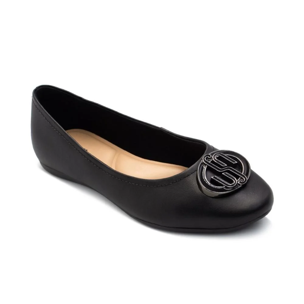 Sapatilha Usaflex Feminina Em Couro Monograma Casual T7566 Preto 2
