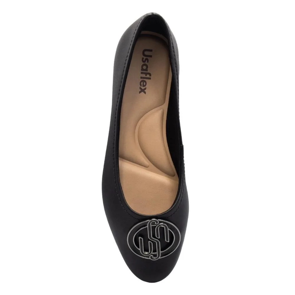 Sapatilha Usaflex Feminina Em Couro Monograma Casual T7566 Preto 3
