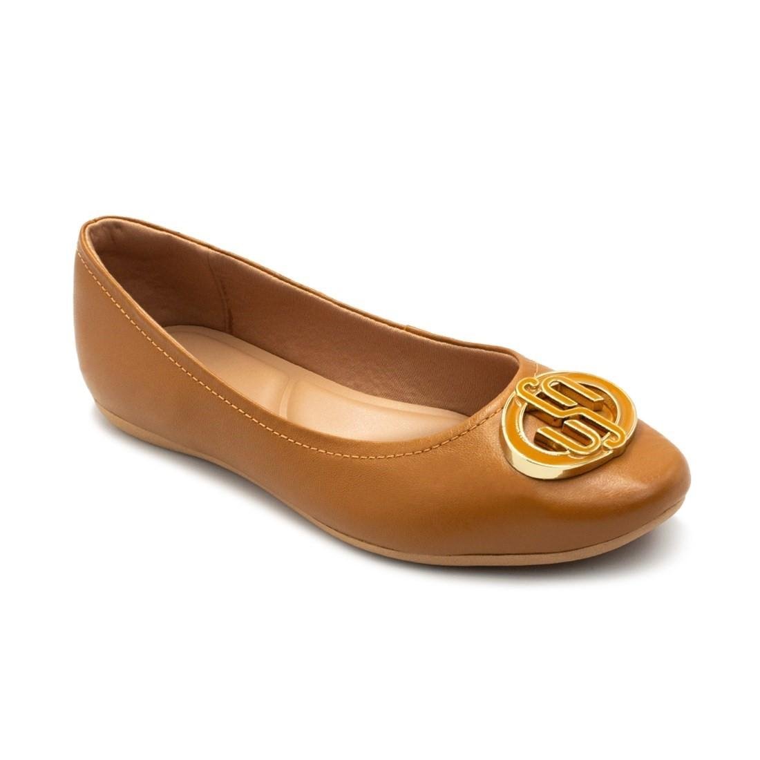 Sapatilha Usaflex Feminina Em Couro Monograma Casual T7566 Marrom 2