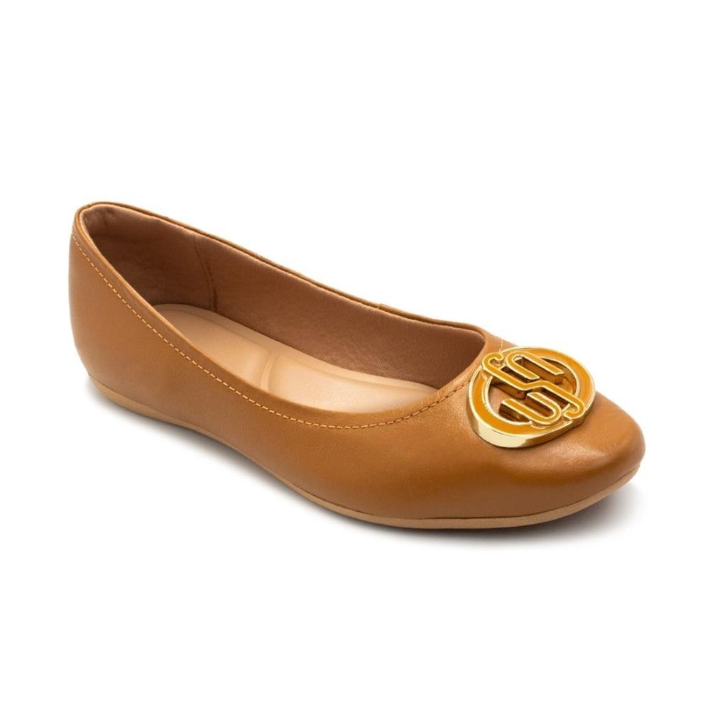 Sapatilha Usaflex Feminina Em Couro Monograma Casual T7566 Marrom 2