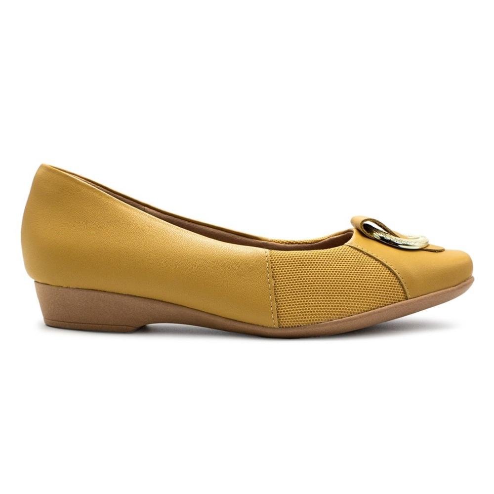 Sapatilha Usaflex Feminina Couro Bico Quadrado Joanetes Casual MM1604 Amarelo 1