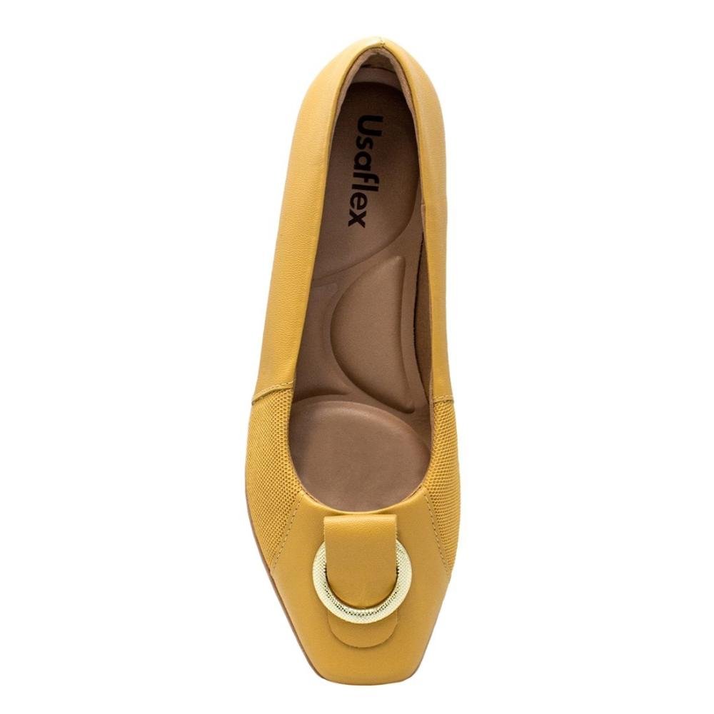 Sapatilha Usaflex Feminina Couro Bico Quadrado Joanetes Casual MM1604 Amarelo 3