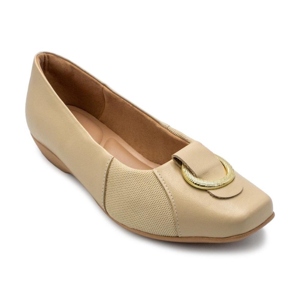Sapatilha Usaflex Feminina Couro Bico Quadrado Joanetes Casual MM1604 Bege 2