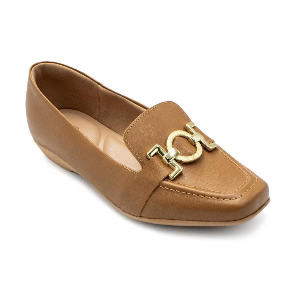 Loafer Usaflex Feminino Couro Enfeite Casual MM1603 Bege 2