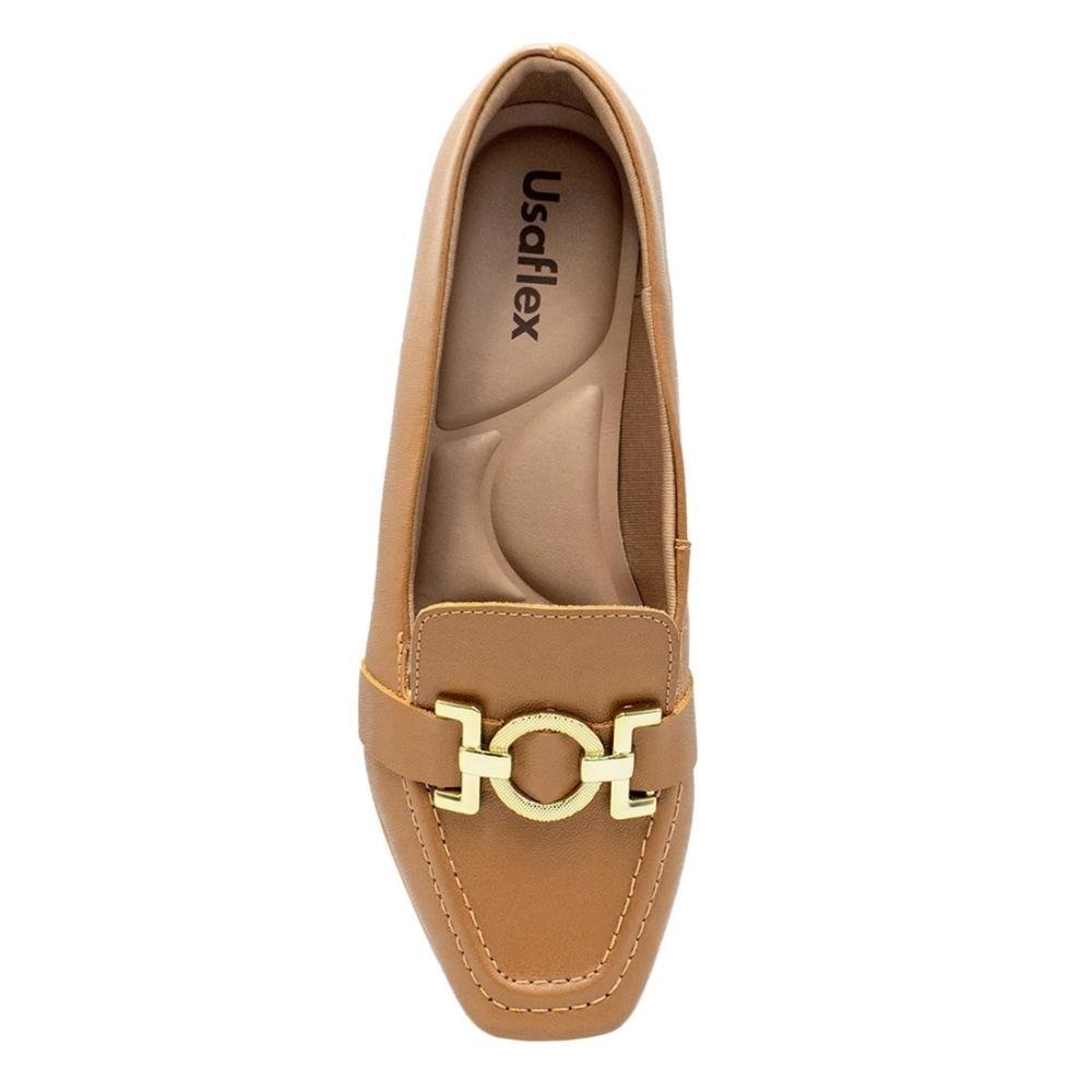 Loafer Usaflex Feminino Couro Enfeite Casual MM1603 Bege 3