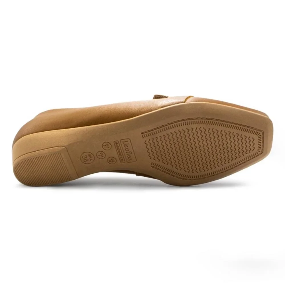 Loafer Usaflex Feminino Couro Enfeite Casual MM1603 Bege 5