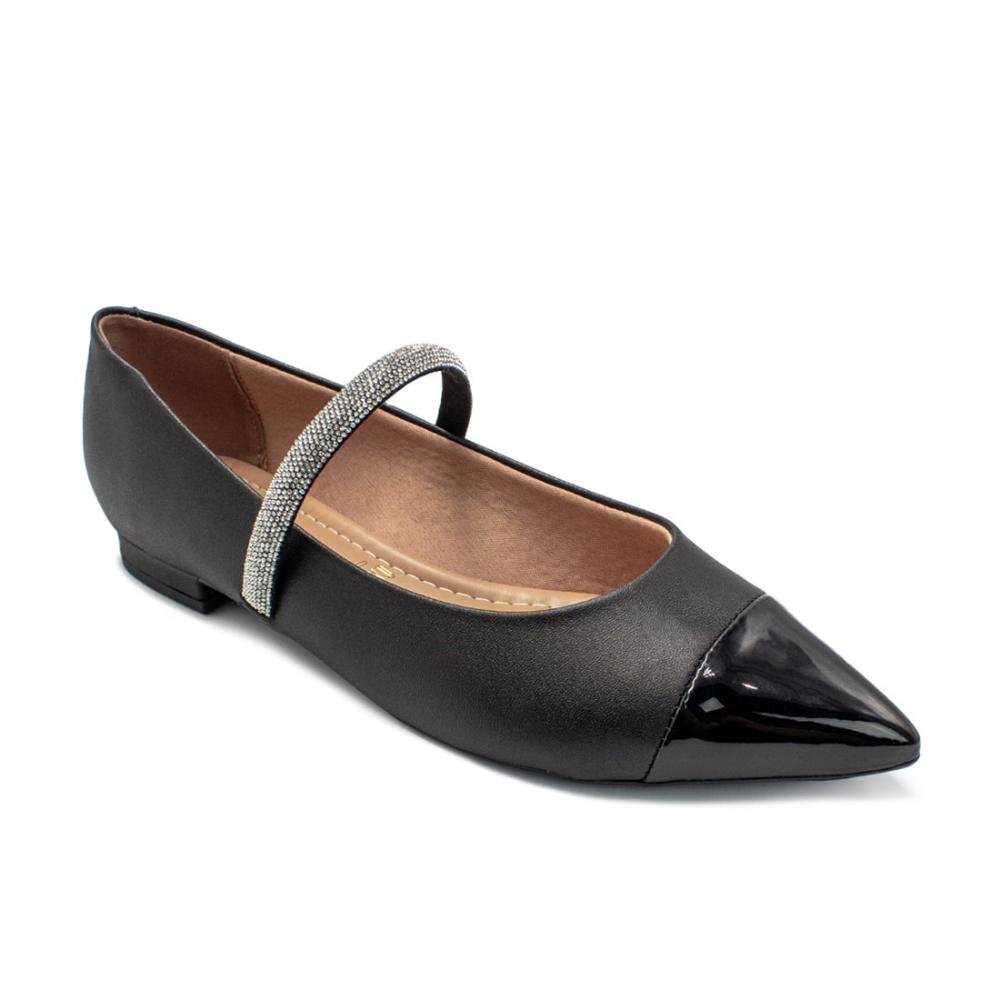 Sapatilha Vizzano Feminina Tira de Strass Bico Fino de Verniz 1206.292 Preto 2