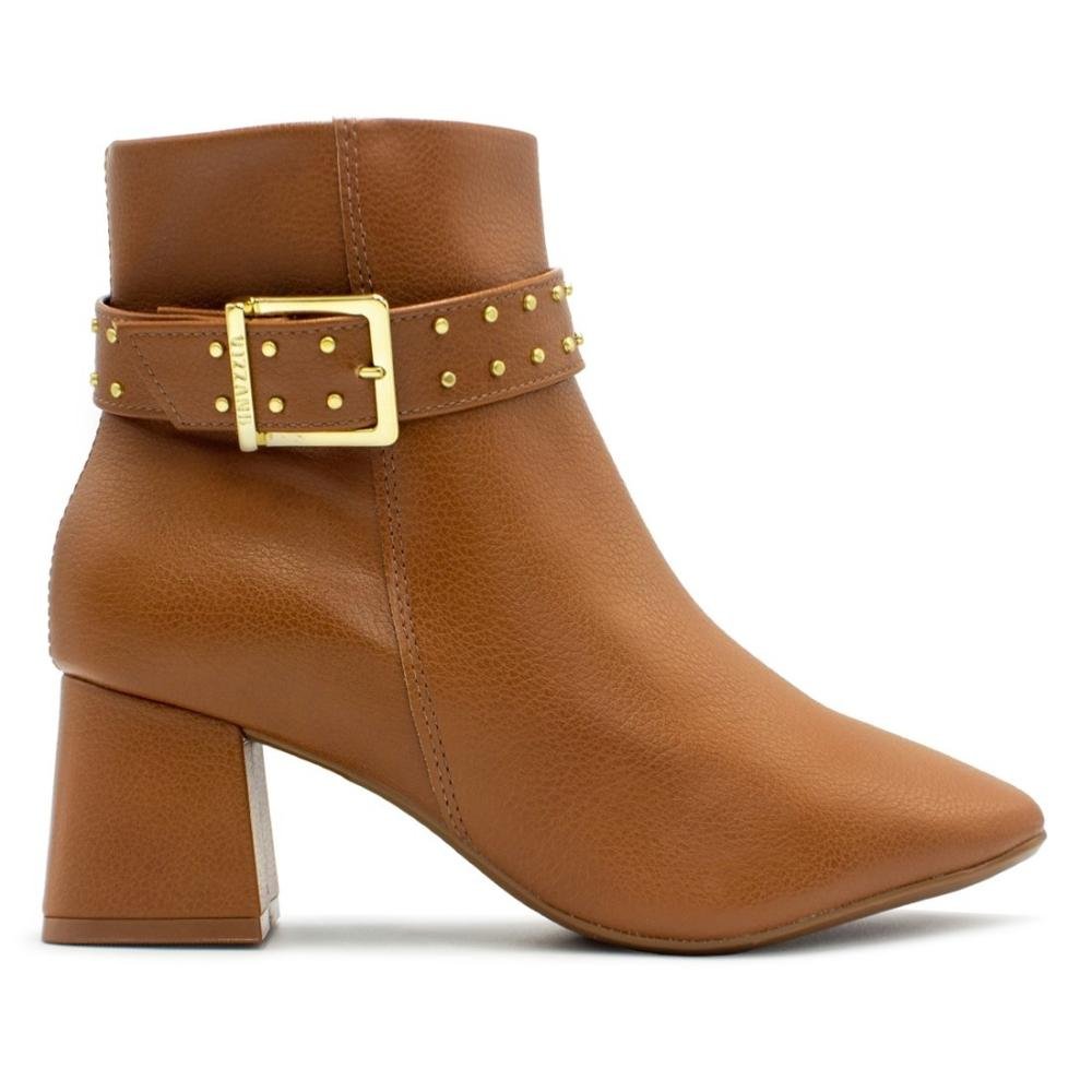 Bota Vizzano Feminina Salto Bloco Napa Zurique Zíper e Fivela 3098.103 Bege 1