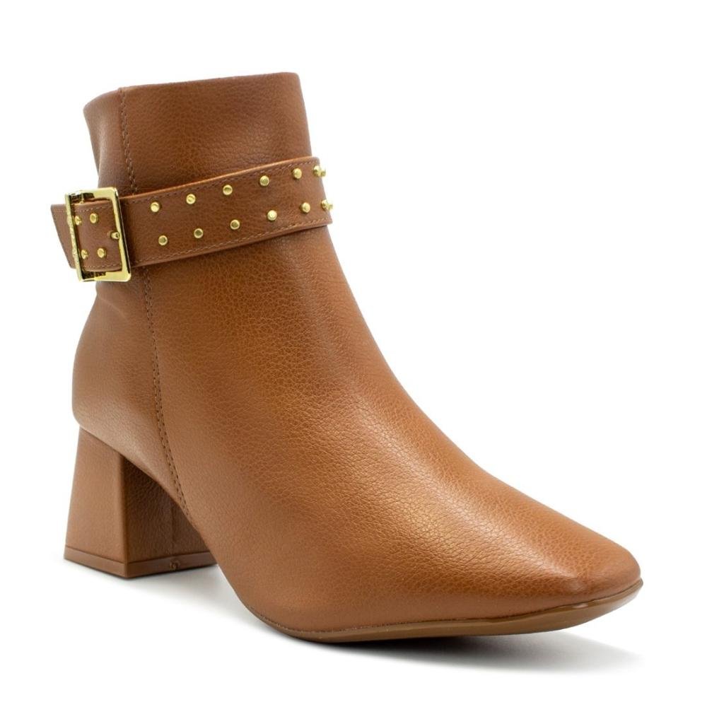 Bota Vizzano Feminina Salto Bloco Napa Zurique Zíper e Fivela 3098.103 Bege 2