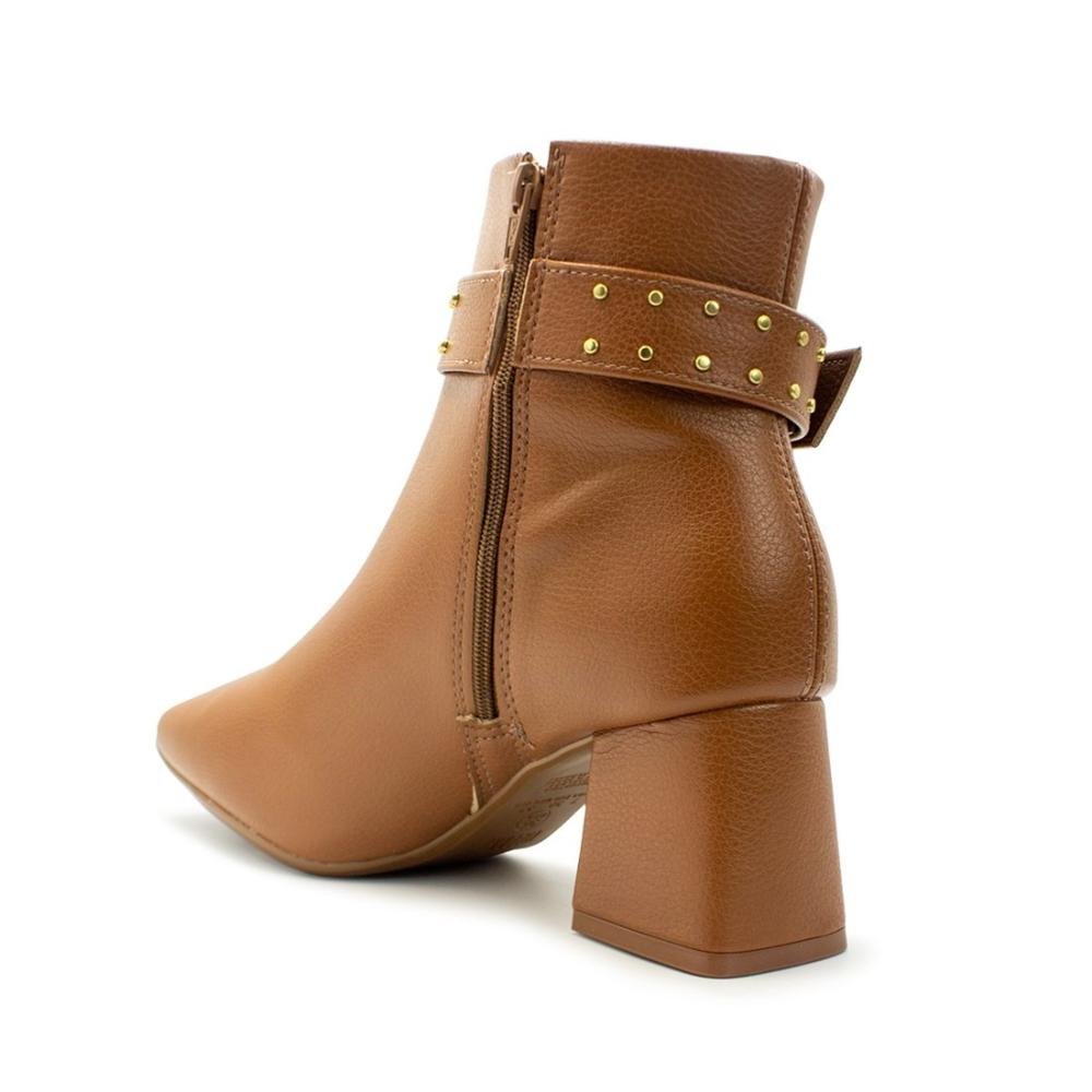 Bota Vizzano Feminina Salto Bloco Napa Zurique Zíper e Fivela 3098.103 Bege 3