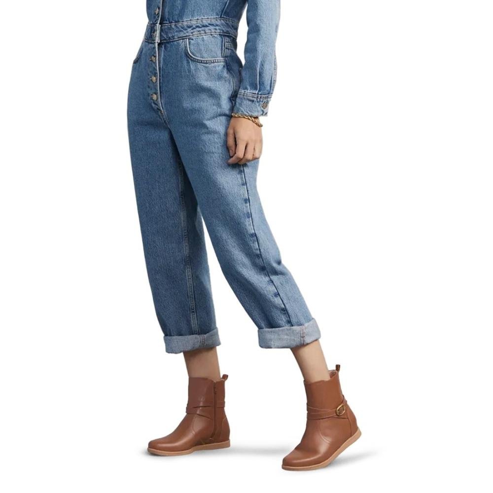 Bota Usaflex Feminina Em Couro Salto Embutido e Fivela AL2803 Bege 3