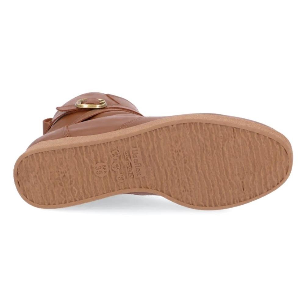 Bota Usaflex Feminina Em Couro Salto Embutido e Fivela AL2803 Bege 5