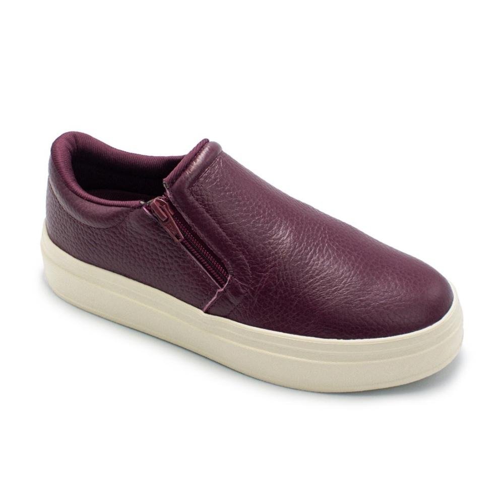 Tênis Usaflex Feminino Slip On Em Couro Plataforma Zíper Casual AL1003 Roxo 2