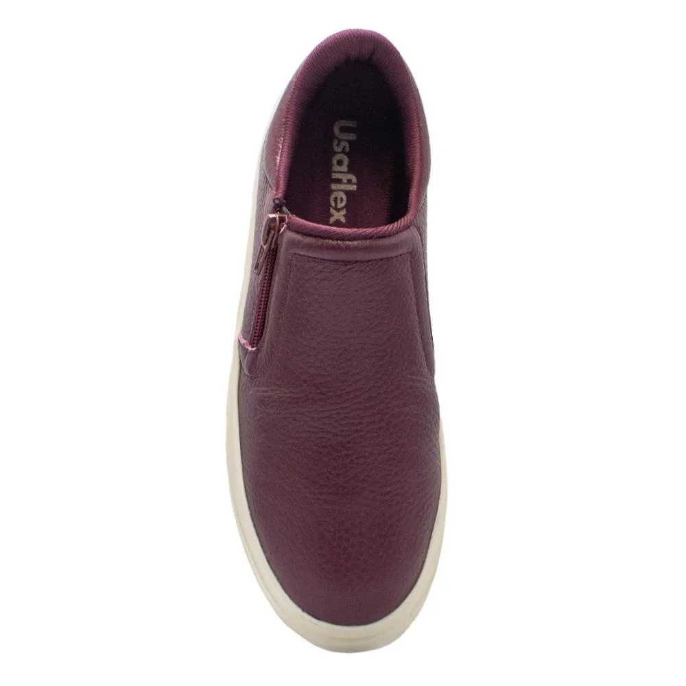 Tênis Usaflex Feminino Slip On Em Couro Plataforma Zíper Casual AL1003 Roxo 3