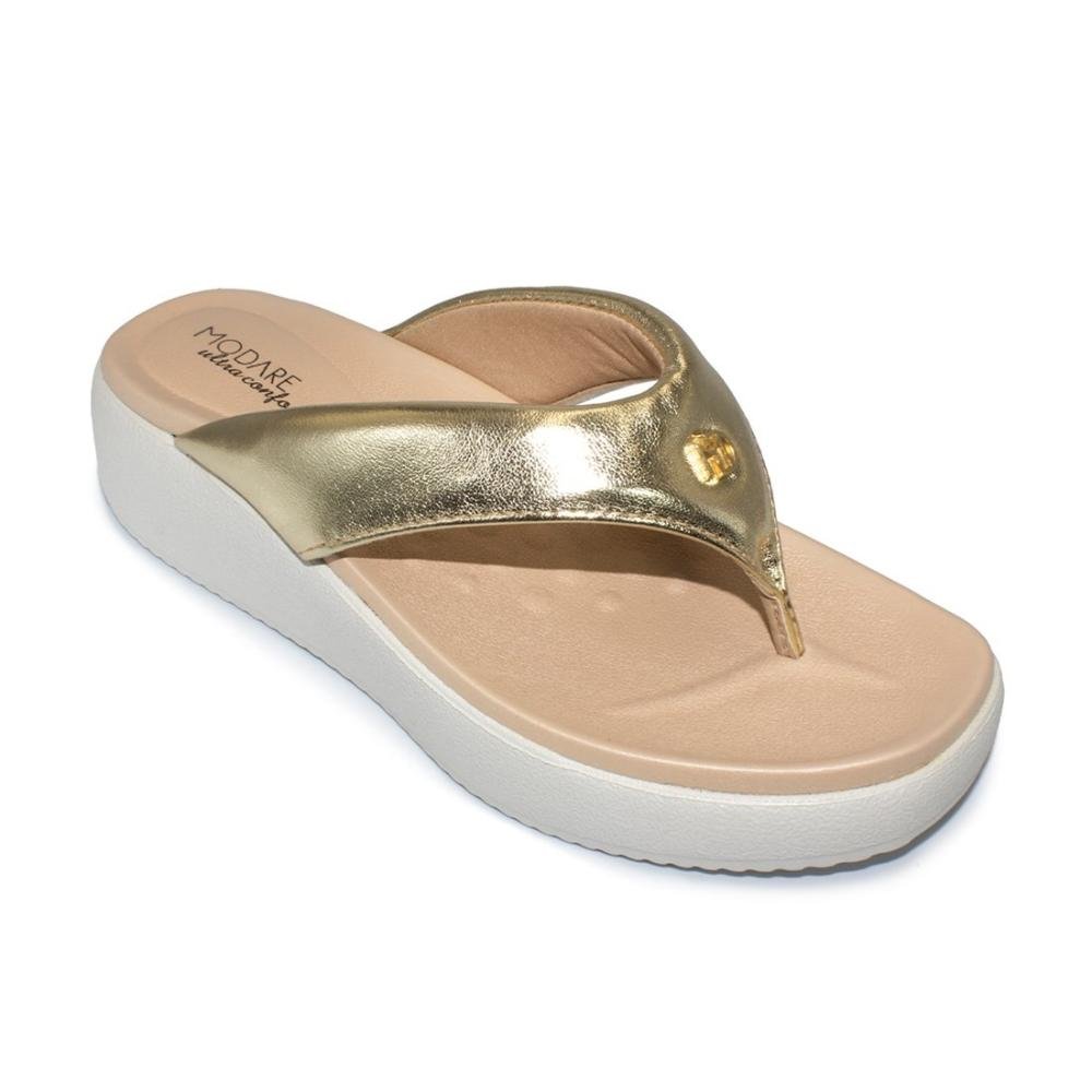 Tamanco Modare Feminino Metalizado Conforto Salto Anabela 7189.101 Dourado 2