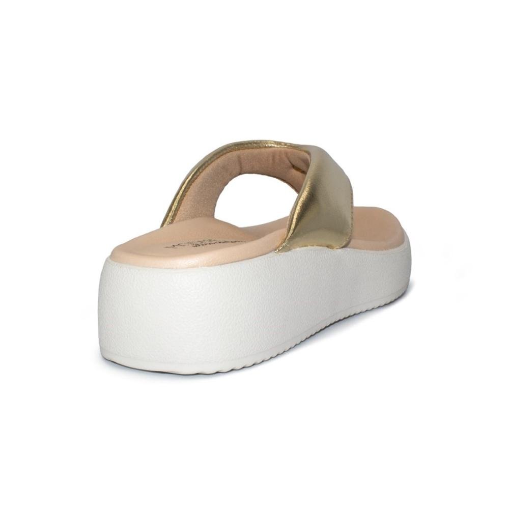 Tamanco Modare Feminino Metalizado Conforto Salto Anabela 7189.101 Dourado 4