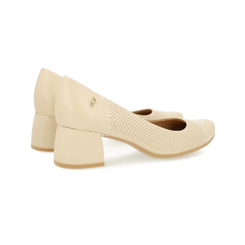 Scarpin Usaflex Feminino Couro Salto Bloco Furos Casual UC0101 Bege 4