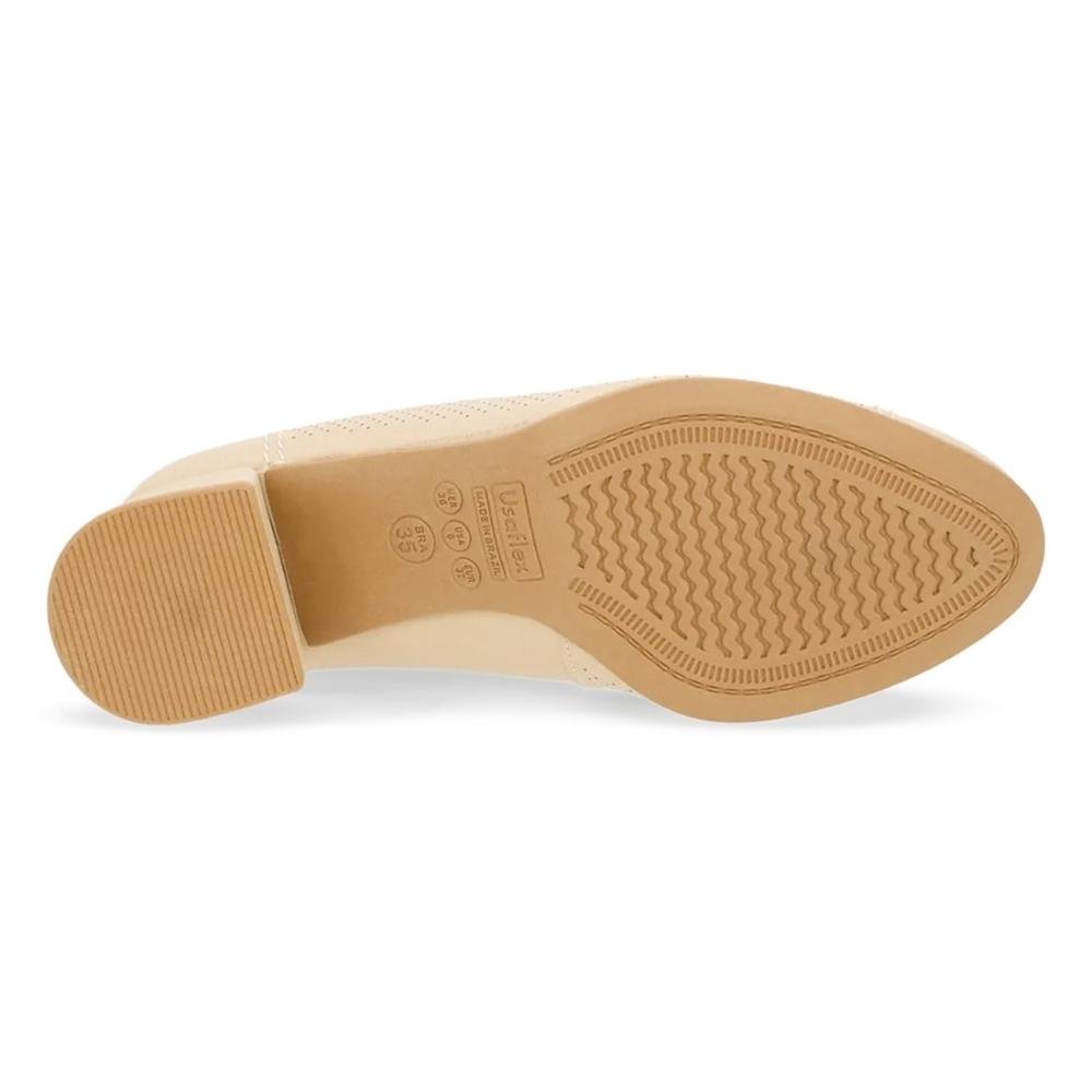 Scarpin Usaflex Feminino Couro Salto Bloco Furos Casual UC0101 Bege 5