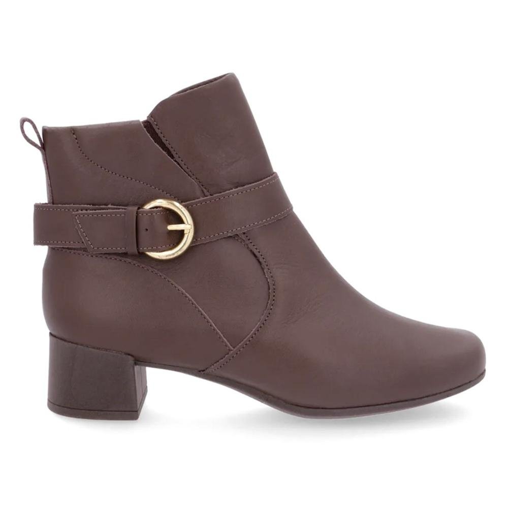 Bota Usaflex Feminina Em Couro Salto Bloco Cano Curto Fivela AL1102 Marrom 1
