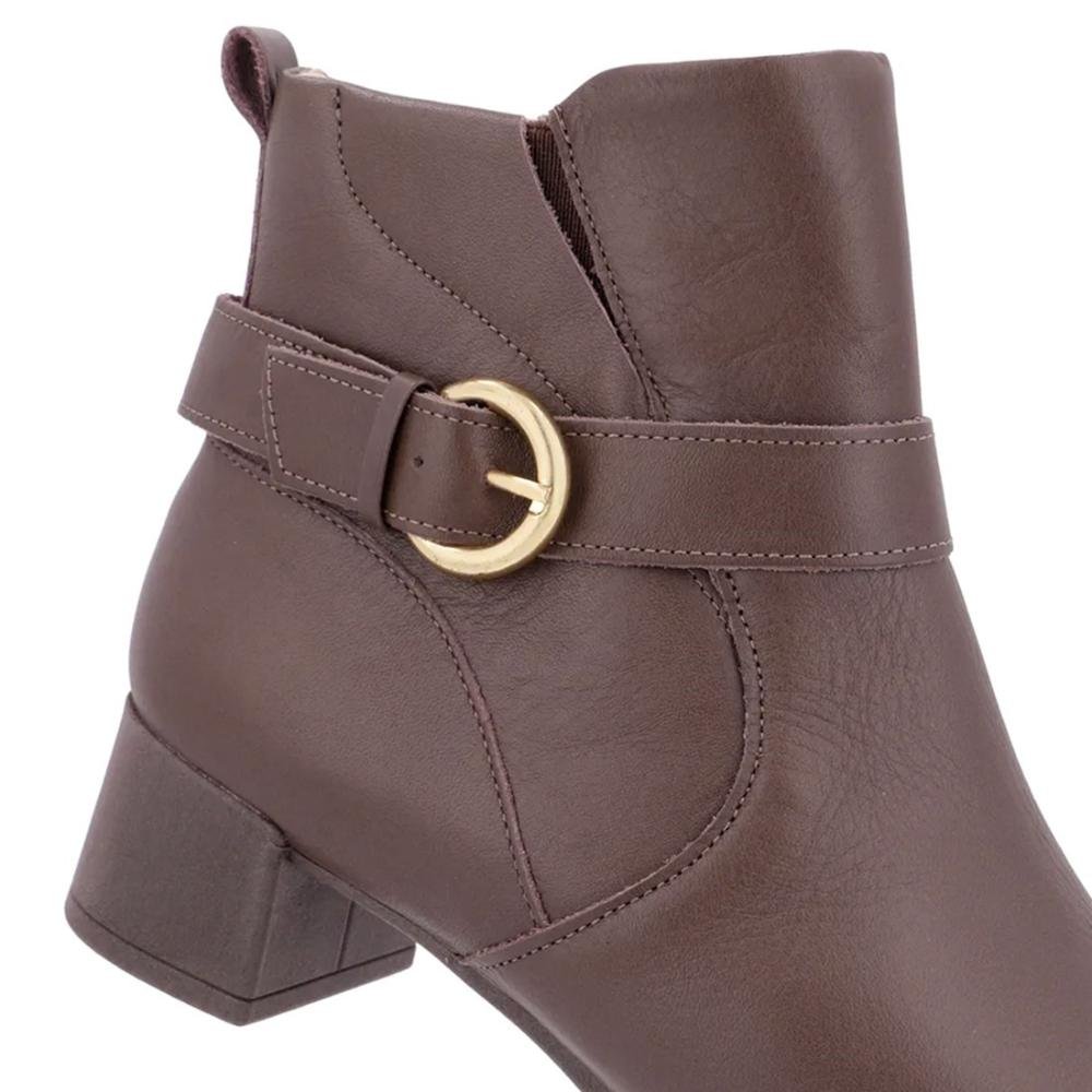 Bota Usaflex Feminina Em Couro Salto Bloco Cano Curto Fivela AL1102 Marrom 3