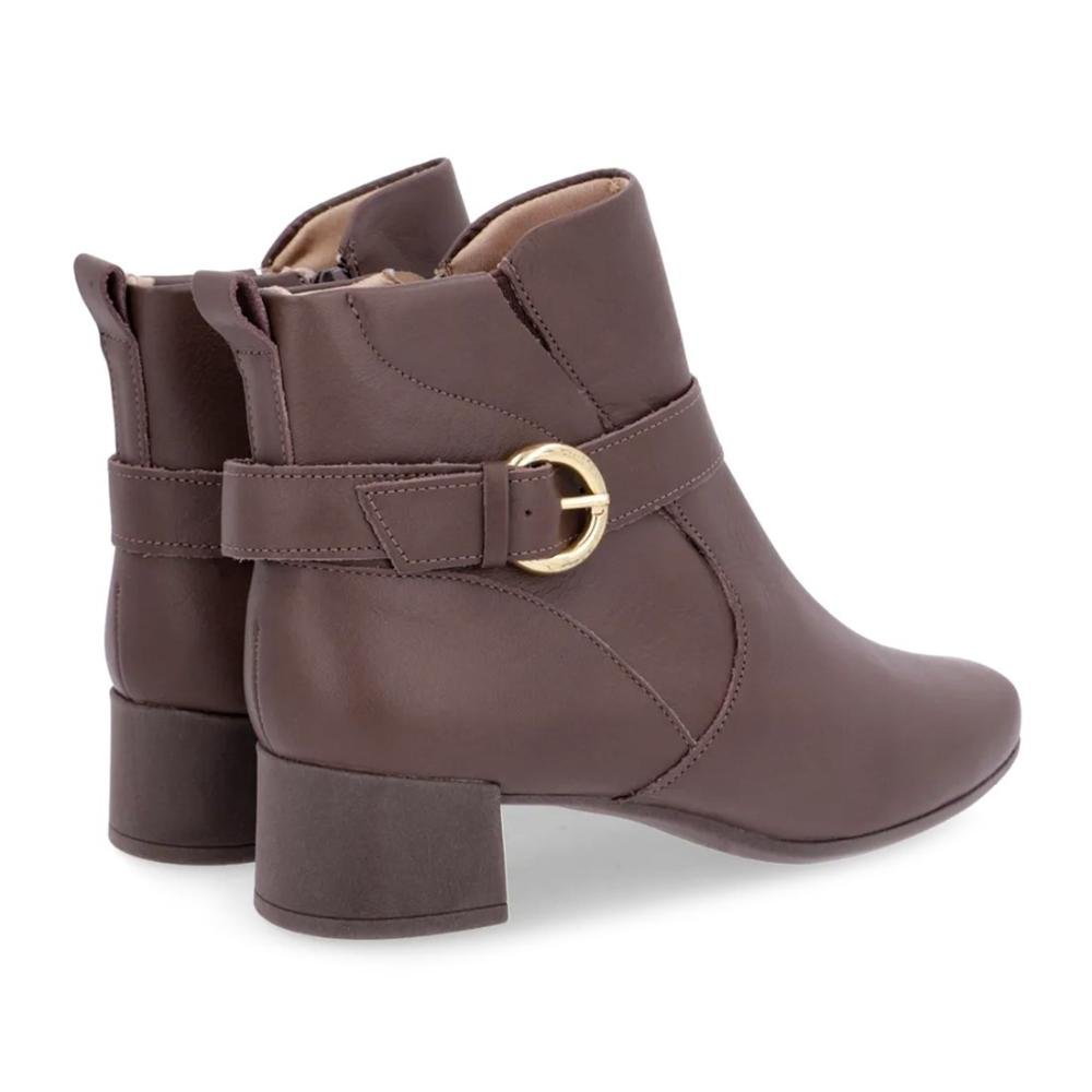 Bota Usaflex Feminina Em Couro Salto Bloco Cano Curto Fivela AL1102 Marrom 4