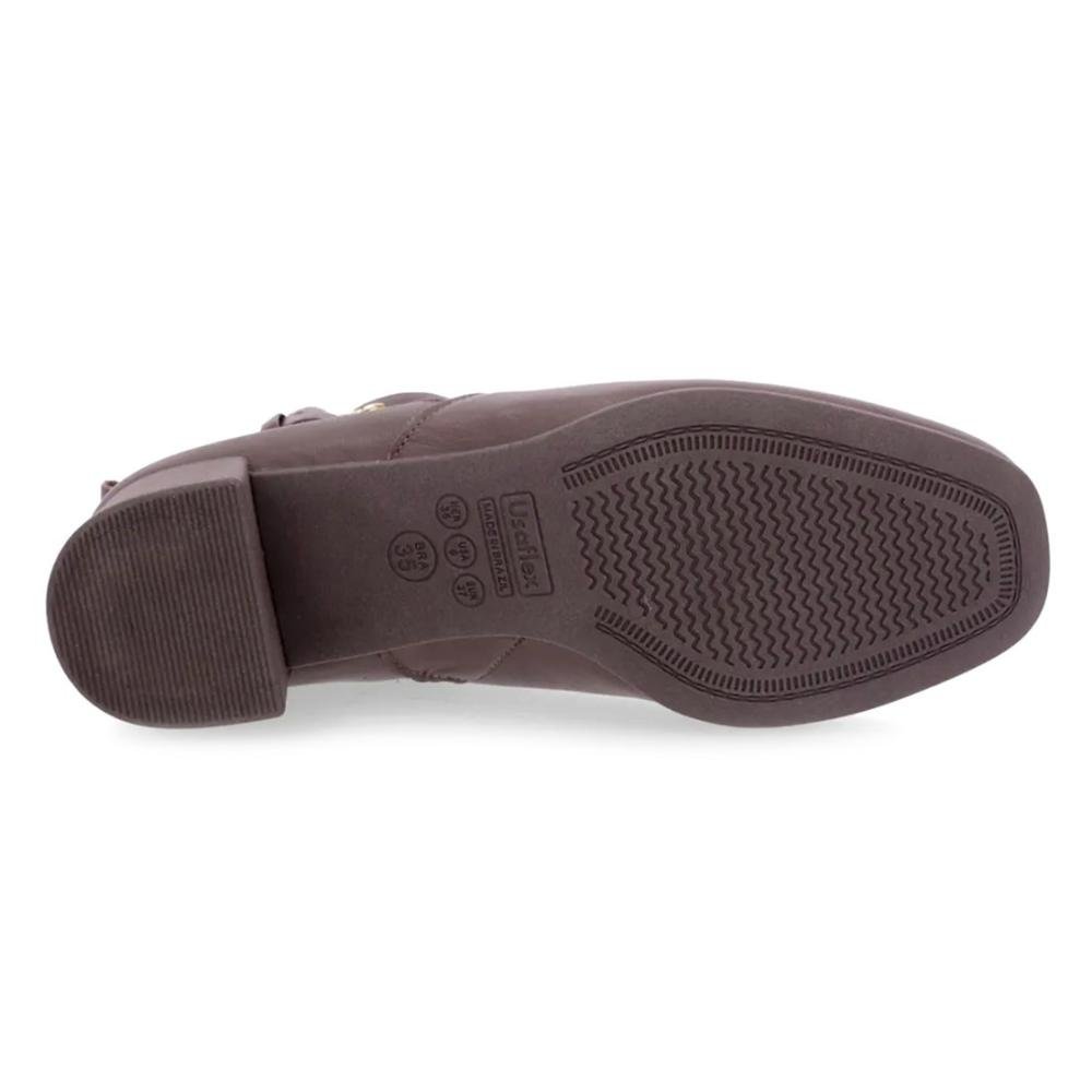 Bota Usaflex Feminina Em Couro Salto Bloco Cano Curto Fivela AL1102 Marrom 5