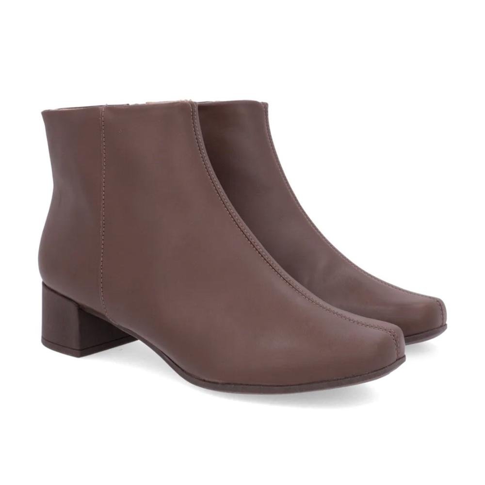 Bota Usaflex Feminina Em Couro Salto Bloco Lisa AL1101 Marrom 2
