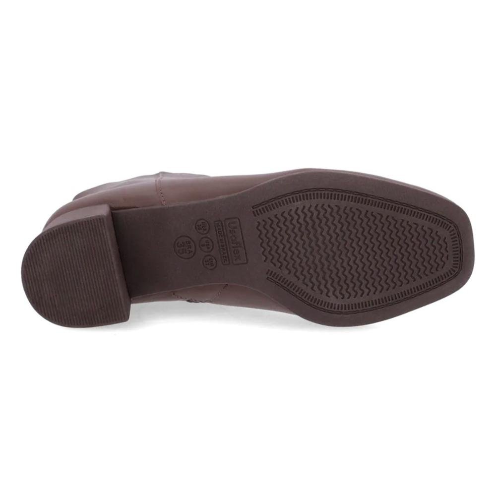 Bota Usaflex Feminina Em Couro Salto Bloco Lisa AL1101 Marrom 5