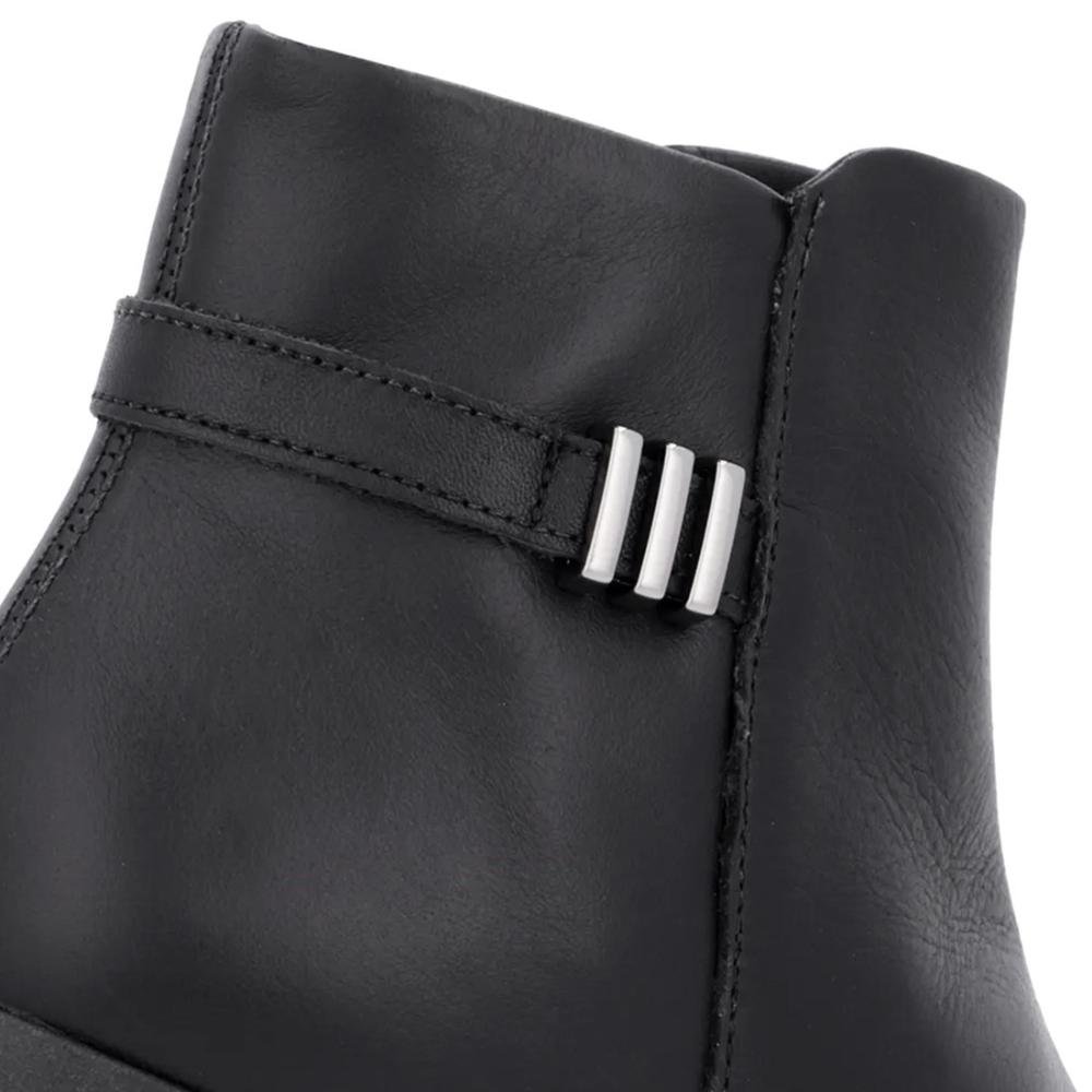 Bota Usaflex Feminina Em Couro Salto Bloco Enfeite AL1103 Preto 3