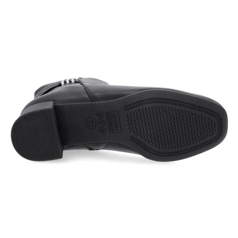 Bota Usaflex Feminina Em Couro Salto Bloco Enfeite AL1103 Preto 5