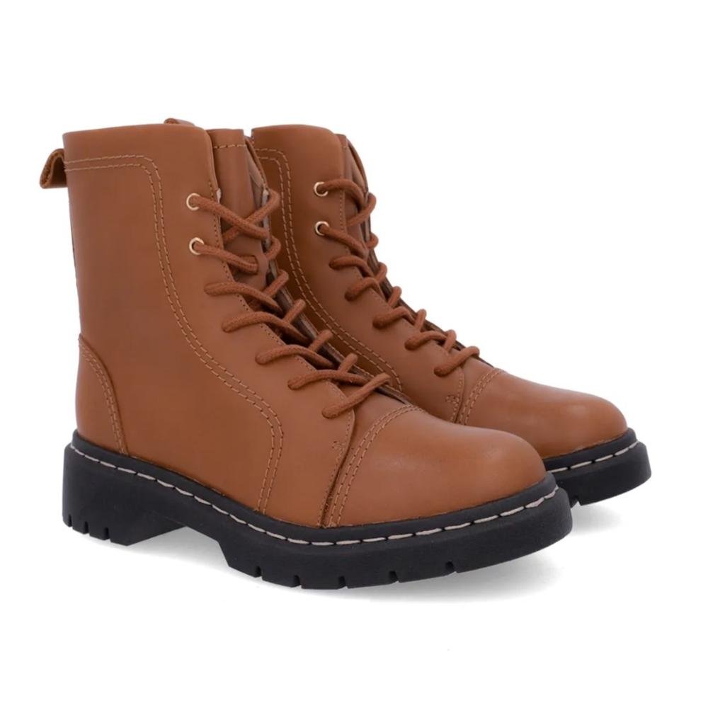 Coturno Usaflex Feminino Em Couro Cano Médio Tratorado AL1301 Bege 2