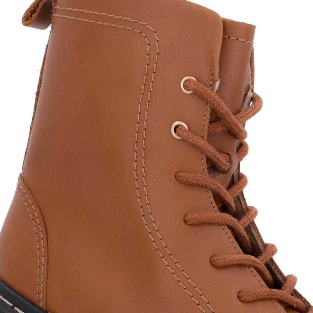 Coturno Usaflex Feminino Em Couro Cano Médio Tratorado AL1301 Bege 3