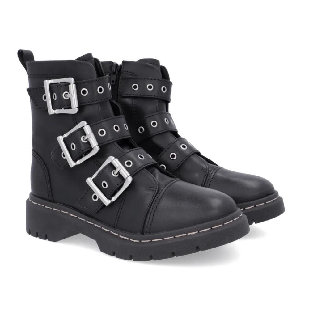 Coturno Usaflex Feminino Em Couro Tratorado Fivelas AL1303 Preto 2