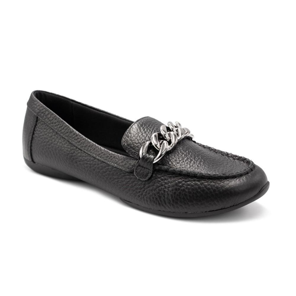Mocassim Usaflex Feminino Couro Enfeite Corrente Casual AL3303 Preto 2