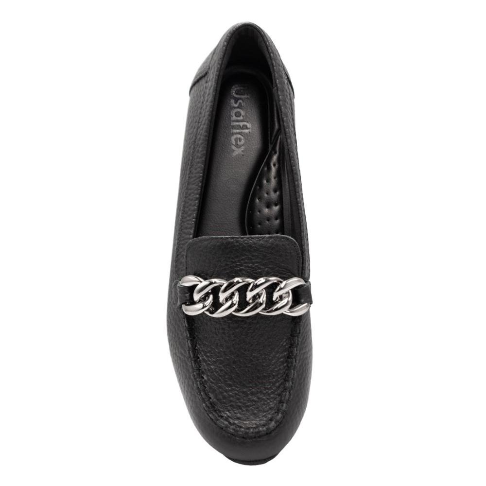 Mocassim Usaflex Feminino Couro Enfeite Corrente Casual AL3303 Preto 3