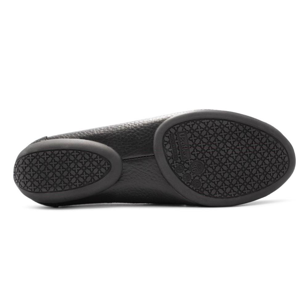 Mocassim Usaflex Feminino Couro Enfeite Corrente Casual AL3303 Preto 5