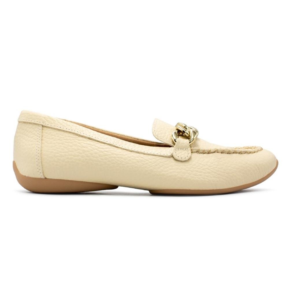 Mocassim Usaflex Feminino Couro Enfeite Corrente Casual AL3303 Bege 1