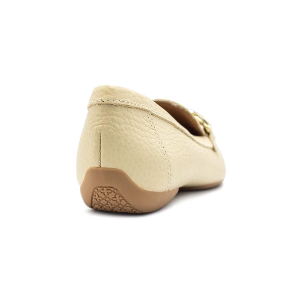 Mocassim Usaflex Feminino Couro Enfeite Corrente Casual AL3303 Bege 4
